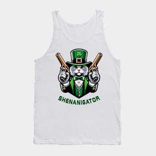 St. Patricks Day Shenanigator Cat T-Shirt, Irish Celebration Rainbow Graphic Tee, Unisex Lucky Clover Shirt Tank Top